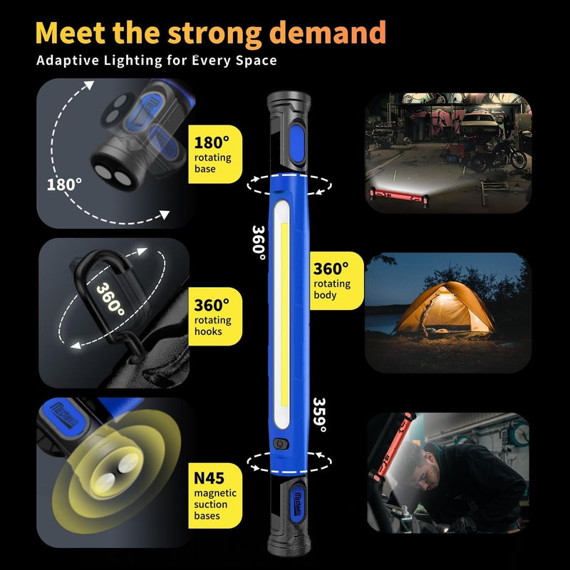 MechaniLite Under Hood Work Light Bar, 3000LM LED Magnetic Light Bar with Hooks, 5200mAh Cordless Rechargeable Hood Light for Mechanic/Car Repairing/Garage-Blue - Image 4